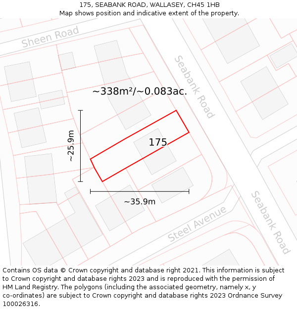 175, SEABANK ROAD, WALLASEY, CH45 1HB: Plot and title map