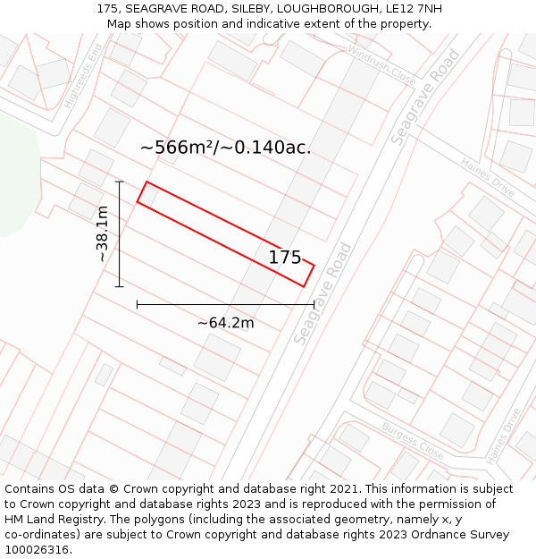 175, SEAGRAVE ROAD, SILEBY, LOUGHBOROUGH, LE12 7NH: Plot and title map