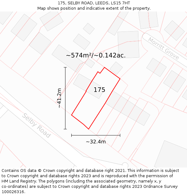 175, SELBY ROAD, LEEDS, LS15 7HT: Plot and title map