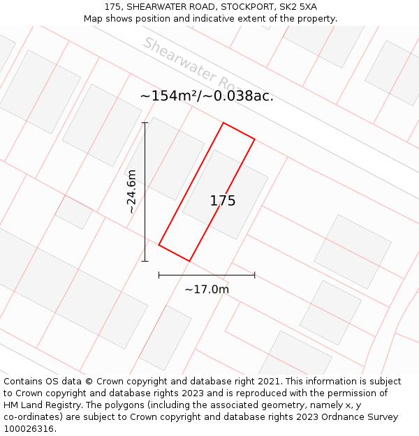 175, SHEARWATER ROAD, STOCKPORT, SK2 5XA: Plot and title map