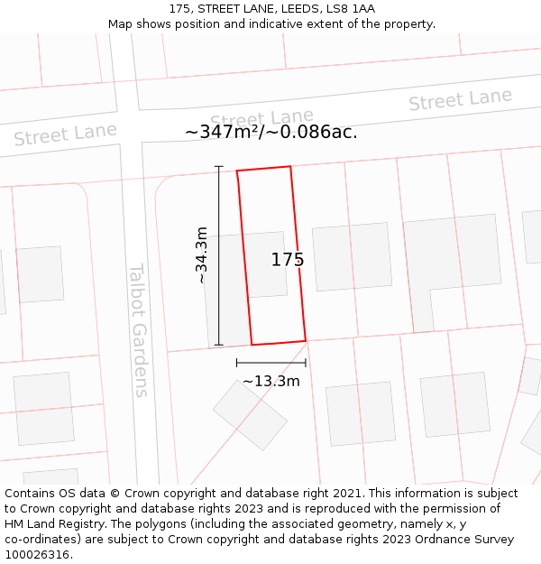 175, STREET LANE, LEEDS, LS8 1AA: Plot and title map