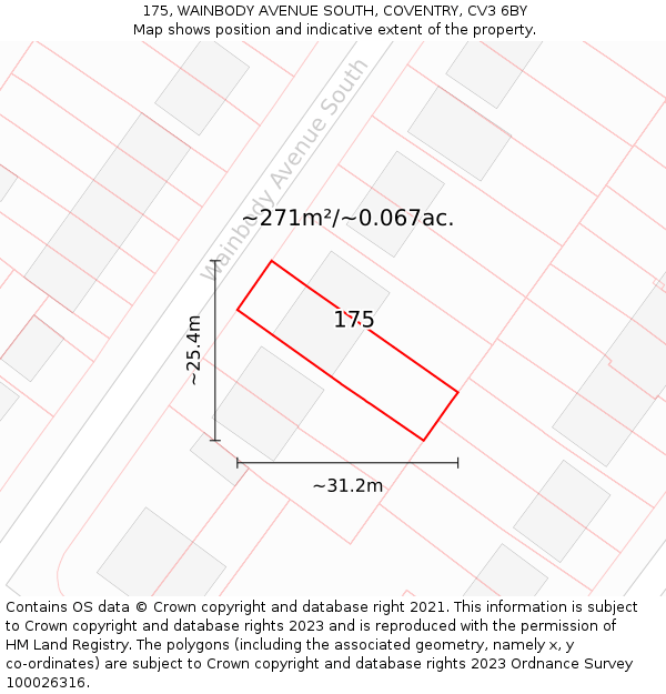 175, WAINBODY AVENUE SOUTH, COVENTRY, CV3 6BY: Plot and title map