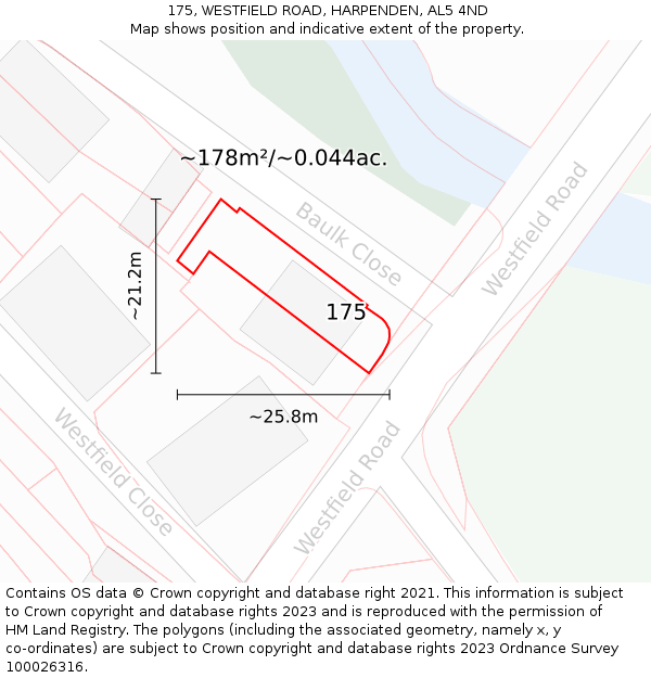 175, WESTFIELD ROAD, HARPENDEN, AL5 4ND: Plot and title map