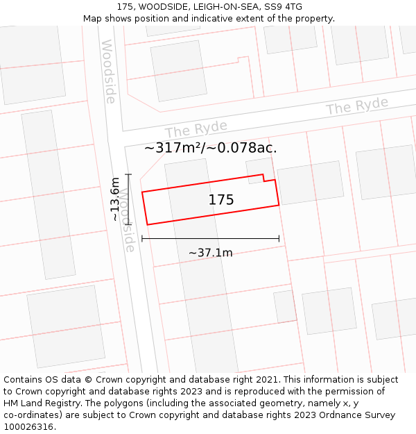 175, WOODSIDE, LEIGH-ON-SEA, SS9 4TG: Plot and title map