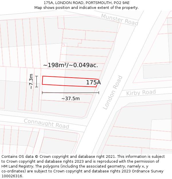 175A, LONDON ROAD, PORTSMOUTH, PO2 9AE: Plot and title map