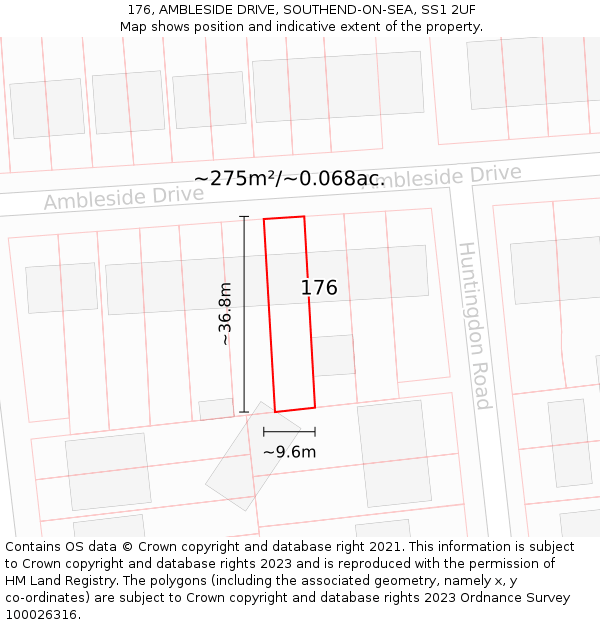 176, AMBLESIDE DRIVE, SOUTHEND-ON-SEA, SS1 2UF: Plot and title map