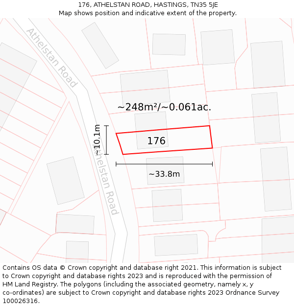 176, ATHELSTAN ROAD, HASTINGS, TN35 5JE: Plot and title map