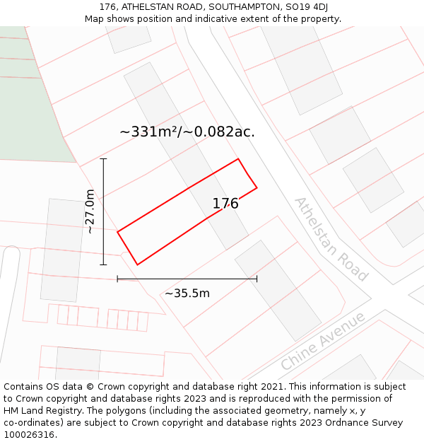 176, ATHELSTAN ROAD, SOUTHAMPTON, SO19 4DJ: Plot and title map