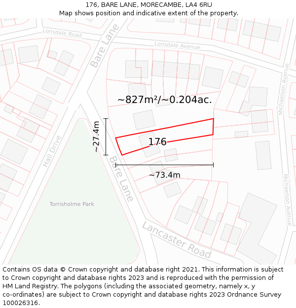 176, BARE LANE, MORECAMBE, LA4 6RU: Plot and title map