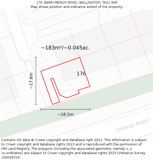 176, BARN MEADS ROAD, WELLINGTON, TA21 9AP: Plot and title map