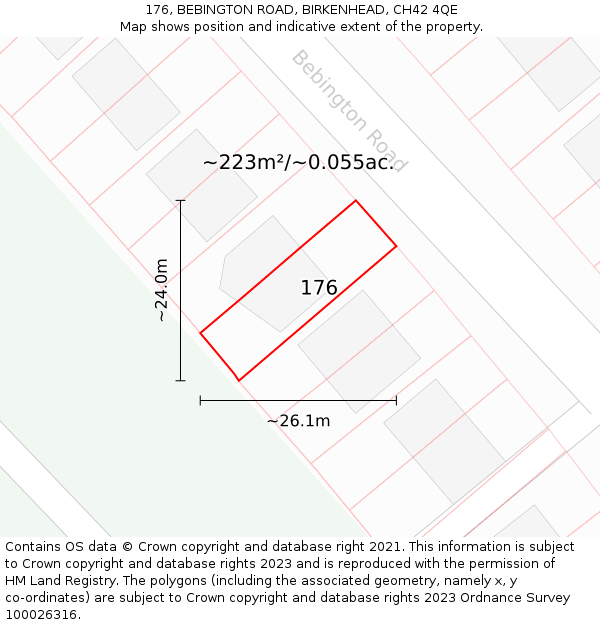 176, BEBINGTON ROAD, BIRKENHEAD, CH42 4QE: Plot and title map