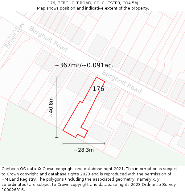 176, BERGHOLT ROAD, COLCHESTER, CO4 5AJ: Plot and title map