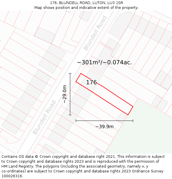 176, BLUNDELL ROAD, LUTON, LU3 1SR: Plot and title map