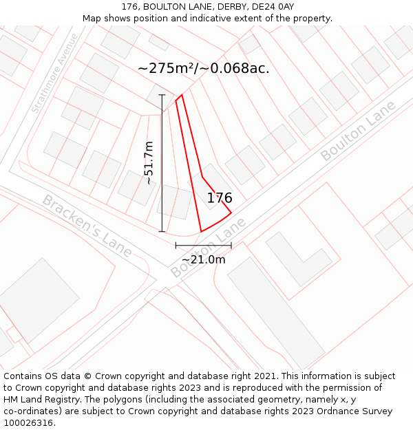 176, BOULTON LANE, DERBY, DE24 0AY: Plot and title map