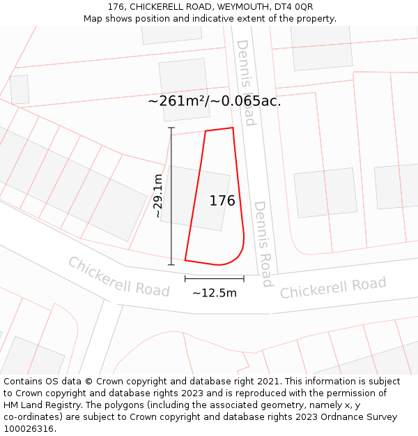 176, CHICKERELL ROAD, WEYMOUTH, DT4 0QR: Plot and title map