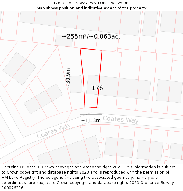 176, COATES WAY, WATFORD, WD25 9PE: Plot and title map