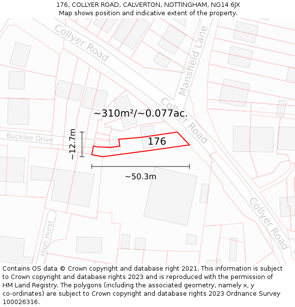 176, COLLYER ROAD, CALVERTON, NOTTINGHAM, NG14 6JX: Plot and title map