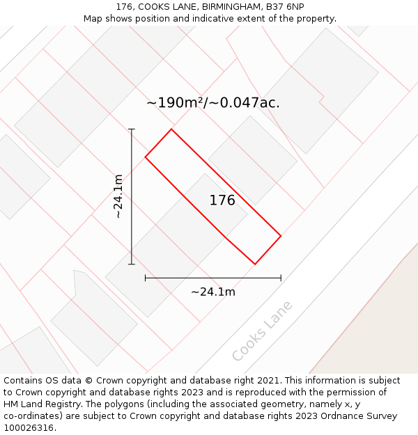 176, COOKS LANE, BIRMINGHAM, B37 6NP: Plot and title map