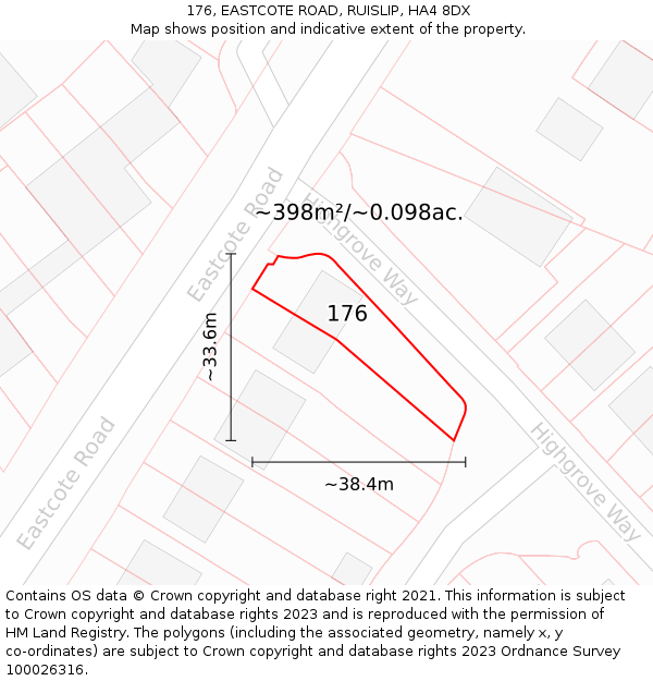 176, EASTCOTE ROAD, RUISLIP, HA4 8DX: Plot and title map