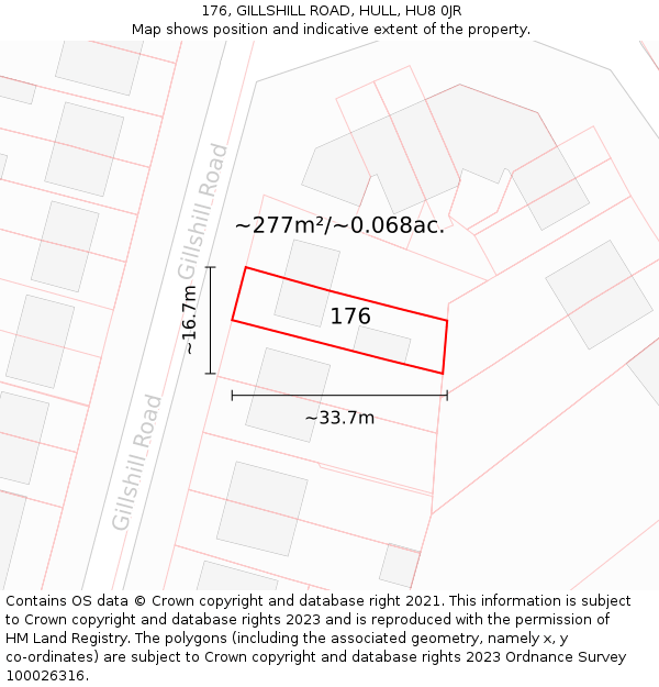 176, GILLSHILL ROAD, HULL, HU8 0JR: Plot and title map