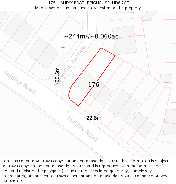 176, HALIFAX ROAD, BRIGHOUSE, HD6 2QE: Plot and title map