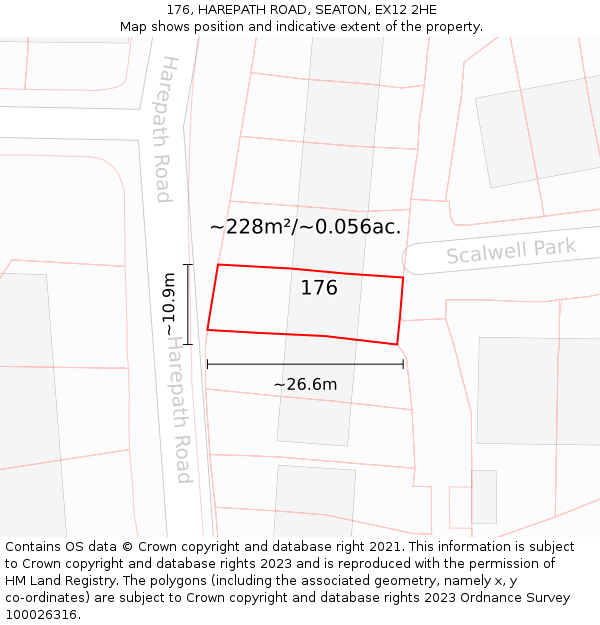 176, HAREPATH ROAD, SEATON, EX12 2HE: Plot and title map