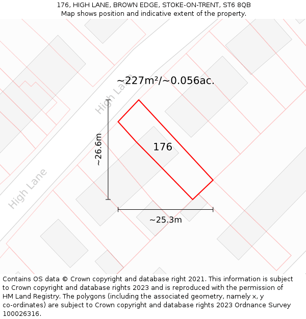 176, HIGH LANE, BROWN EDGE, STOKE-ON-TRENT, ST6 8QB: Plot and title map