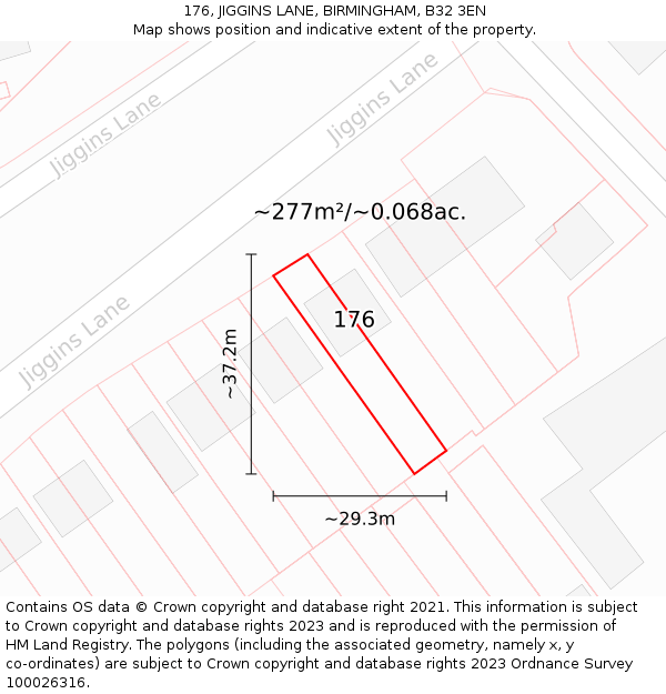 176, JIGGINS LANE, BIRMINGHAM, B32 3EN: Plot and title map