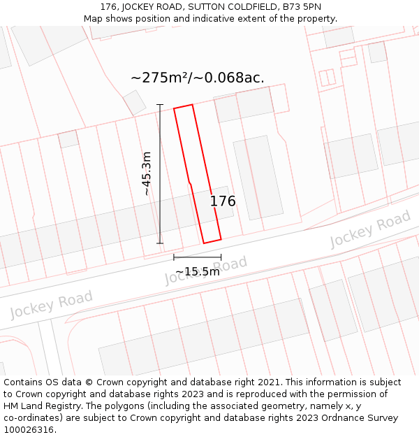 176, JOCKEY ROAD, SUTTON COLDFIELD, B73 5PN: Plot and title map