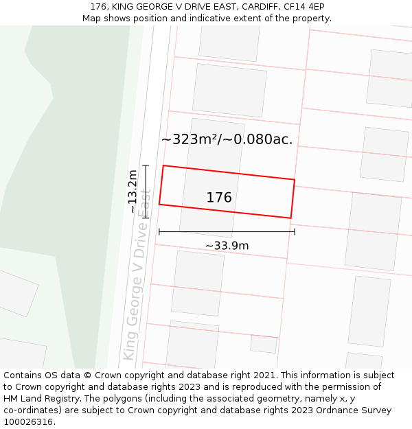 176, KING GEORGE V DRIVE EAST, CARDIFF, CF14 4EP: Plot and title map