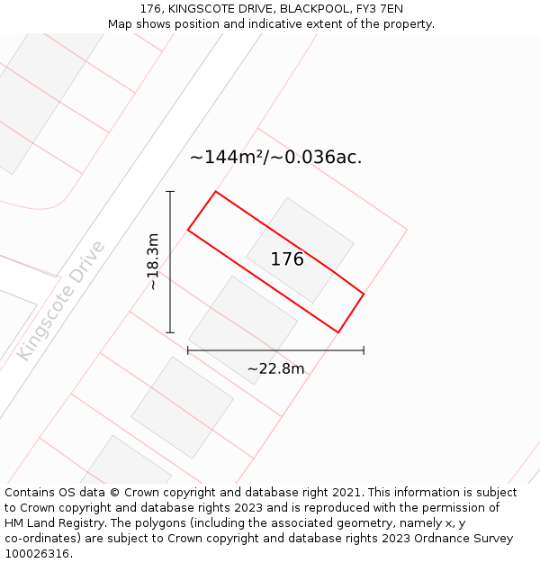 176, KINGSCOTE DRIVE, BLACKPOOL, FY3 7EN: Plot and title map