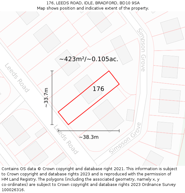 176, LEEDS ROAD, IDLE, BRADFORD, BD10 9SA: Plot and title map