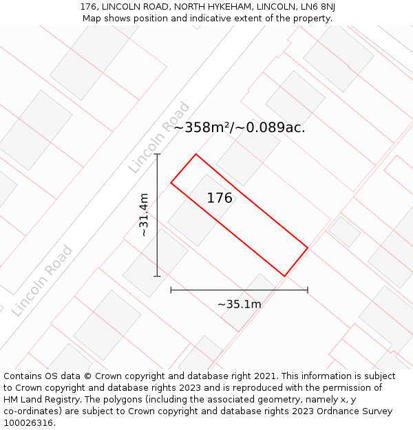 176, LINCOLN ROAD, NORTH HYKEHAM, LINCOLN, LN6 8NJ: Plot and title map