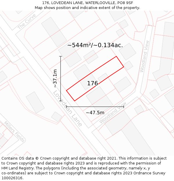 176, LOVEDEAN LANE, WATERLOOVILLE, PO8 9SF: Plot and title map