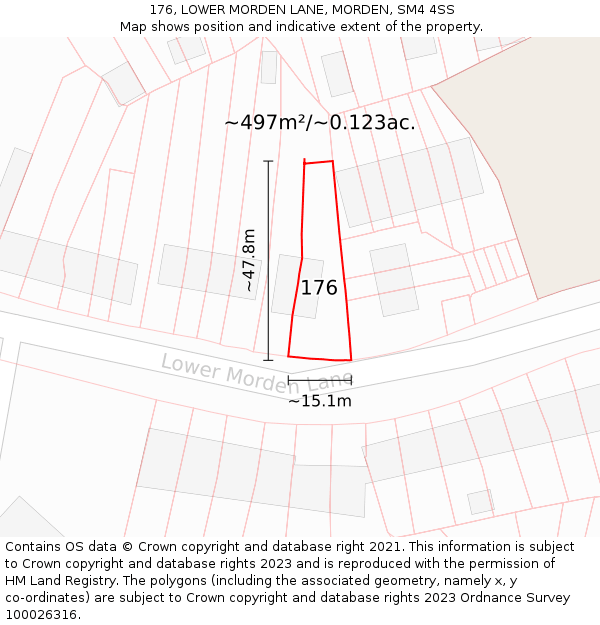 176, LOWER MORDEN LANE, MORDEN, SM4 4SS: Plot and title map