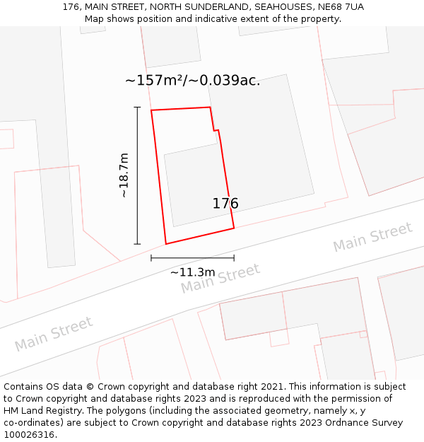 176, MAIN STREET, NORTH SUNDERLAND, SEAHOUSES, NE68 7UA: Plot and title map