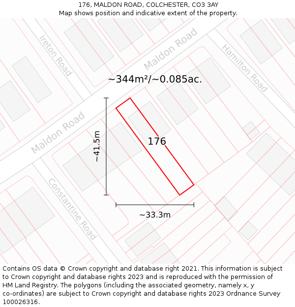 176, MALDON ROAD, COLCHESTER, CO3 3AY: Plot and title map