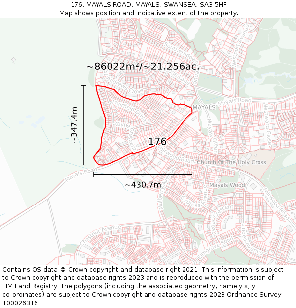 176, MAYALS ROAD, MAYALS, SWANSEA, SA3 5HF: Plot and title map