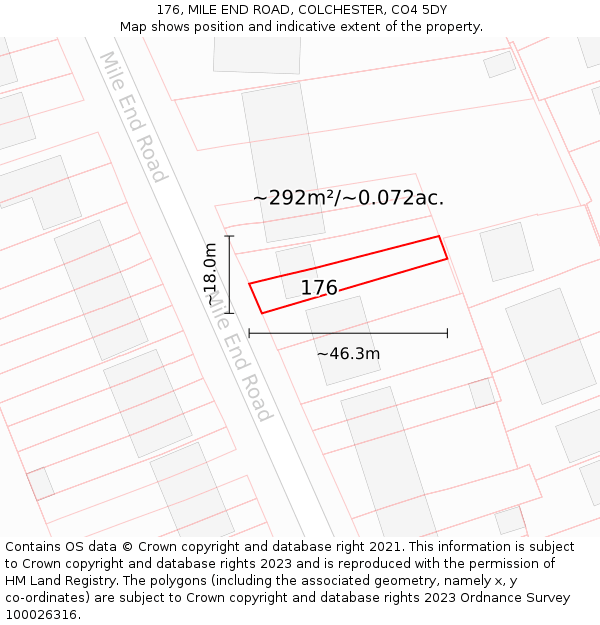 176, MILE END ROAD, COLCHESTER, CO4 5DY: Plot and title map