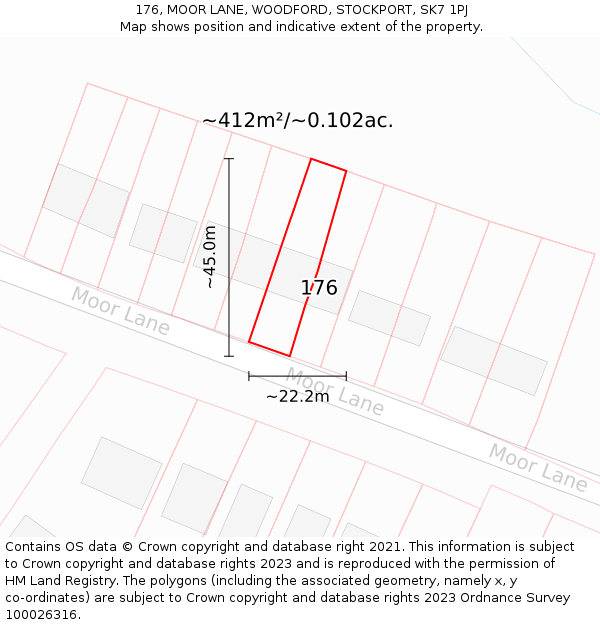 176, MOOR LANE, WOODFORD, STOCKPORT, SK7 1PJ: Plot and title map