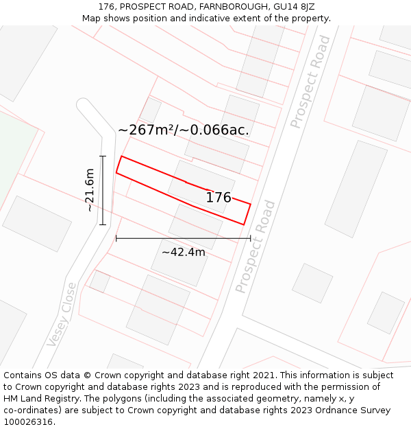 176, PROSPECT ROAD, FARNBOROUGH, GU14 8JZ: Plot and title map