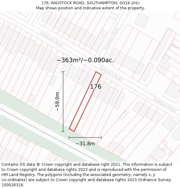 176, RADSTOCK ROAD, SOUTHAMPTON, SO19 2HU: Plot and title map