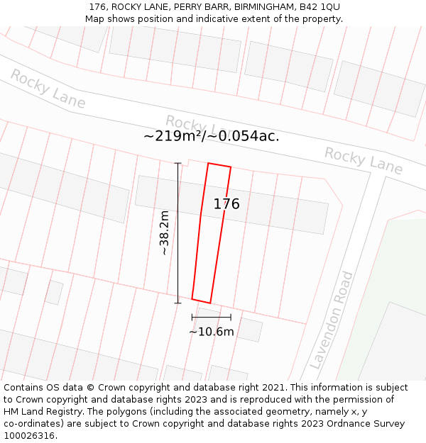 176, ROCKY LANE, PERRY BARR, BIRMINGHAM, B42 1QU: Plot and title map