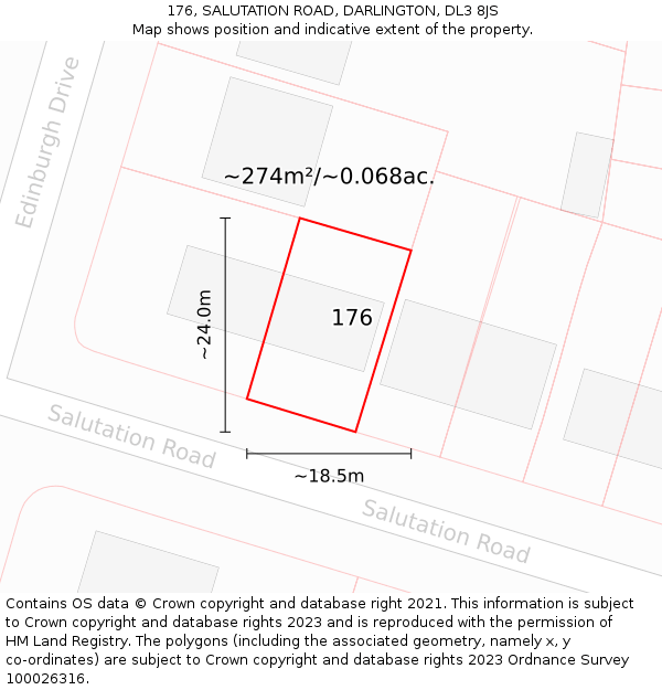 176, SALUTATION ROAD, DARLINGTON, DL3 8JS: Plot and title map