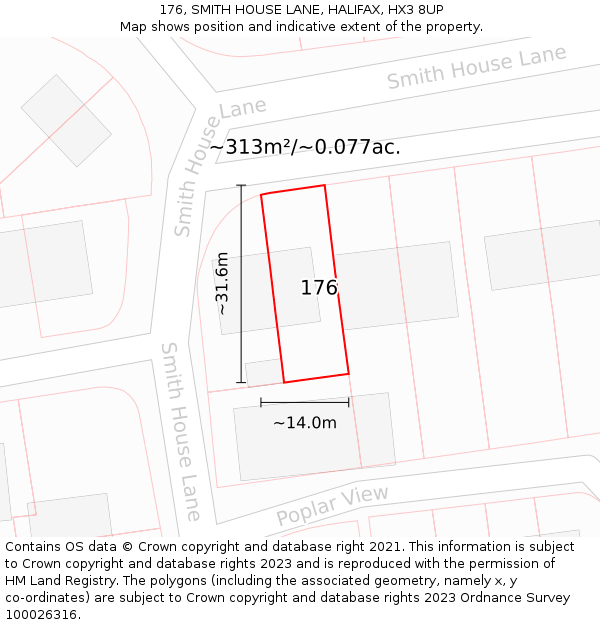 176, SMITH HOUSE LANE, HALIFAX, HX3 8UP: Plot and title map