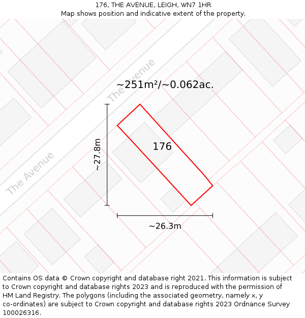 176, THE AVENUE, LEIGH, WN7 1HR: Plot and title map