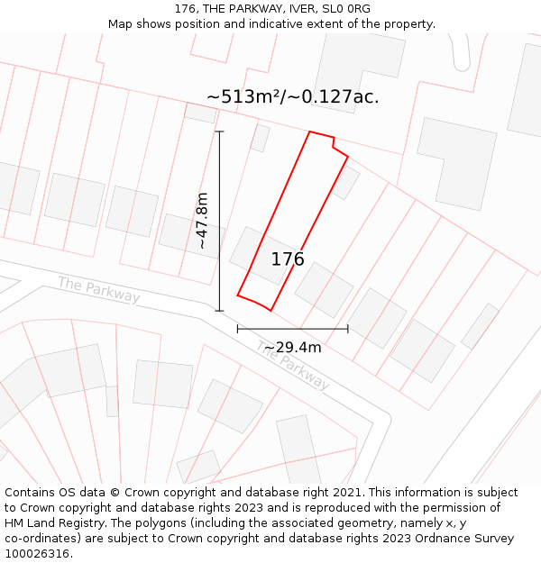 176, THE PARKWAY, IVER, SL0 0RG: Plot and title map