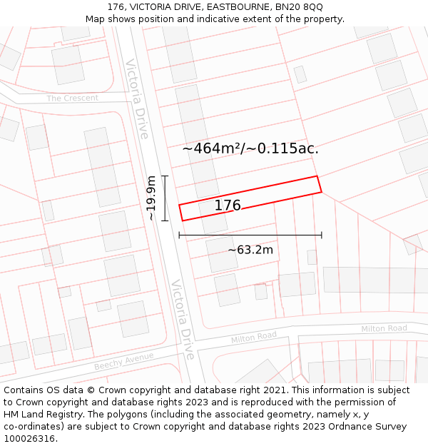 176, VICTORIA DRIVE, EASTBOURNE, BN20 8QQ: Plot and title map