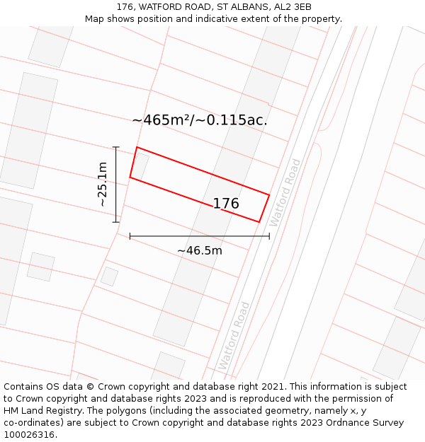 176, WATFORD ROAD, ST ALBANS, AL2 3EB: Plot and title map