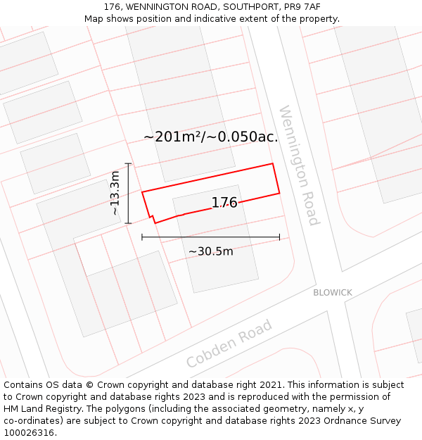 176, WENNINGTON ROAD, SOUTHPORT, PR9 7AF: Plot and title map